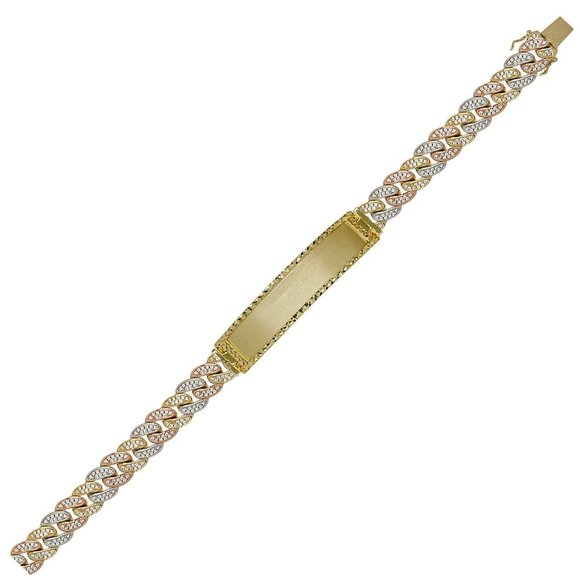 Pave CZ Miami Cuban Link Frame ID Men Bracelet 10mm Tricolor Gold - Picture 1 of 2